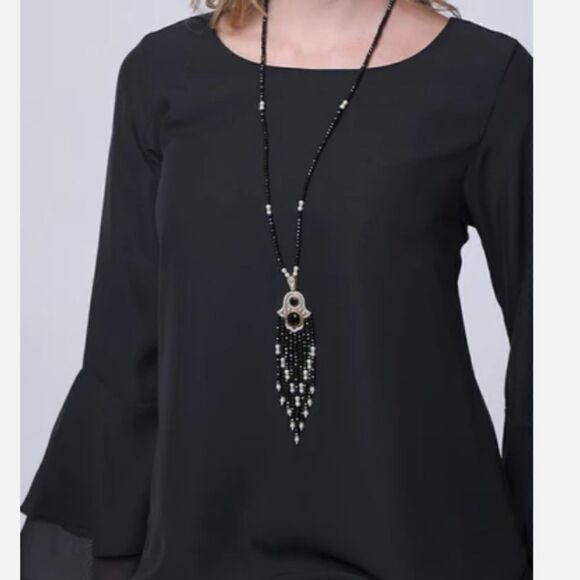 Naked Zebra black long sleeve fluted sleeve dress - Picture 2 of 6